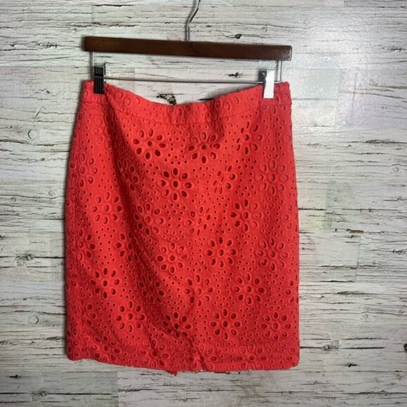 J. Crew Coral Eyelet Pencil Skirt - Picture 1 of 6